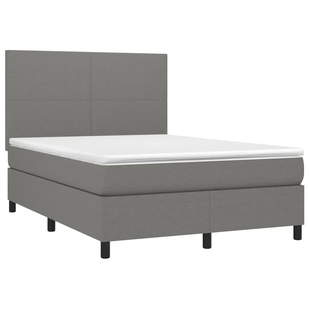 Box Spring Bed with Mattress&LED Dark Grey Fabric Price