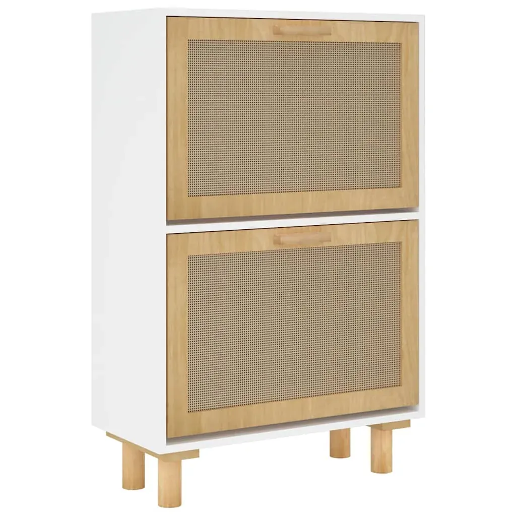 Shoe Cabinet 52x25x80 cm Engineered Wood and Natural Rattan Price