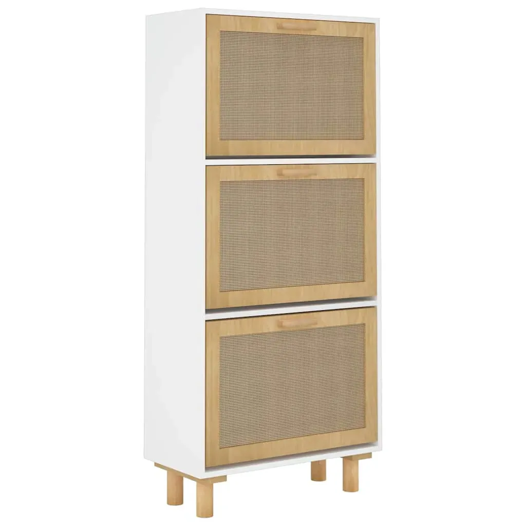 Shoe Cabinet 52x25x115 cm Engineered Wood and Natural Rattan Price