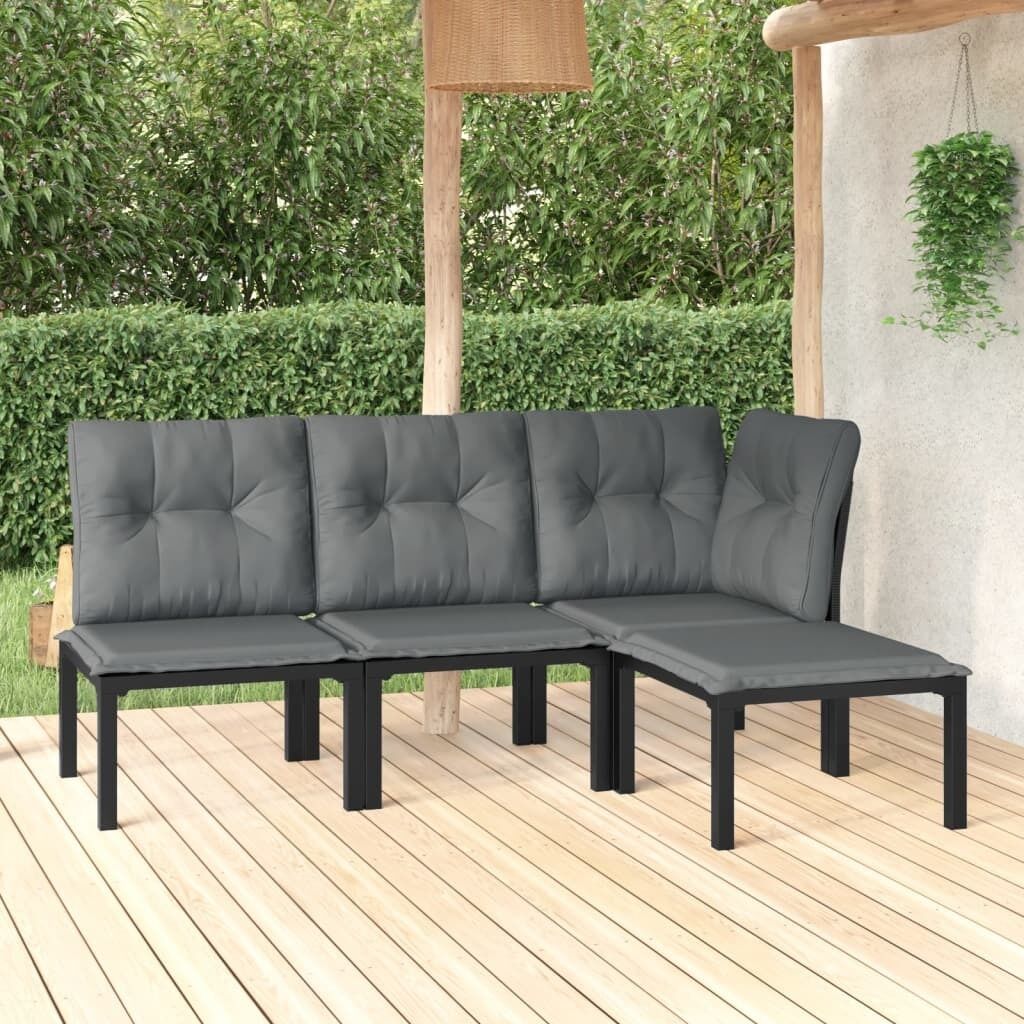 Garden Lounge Set Black and Grey Poly Rattan Price
