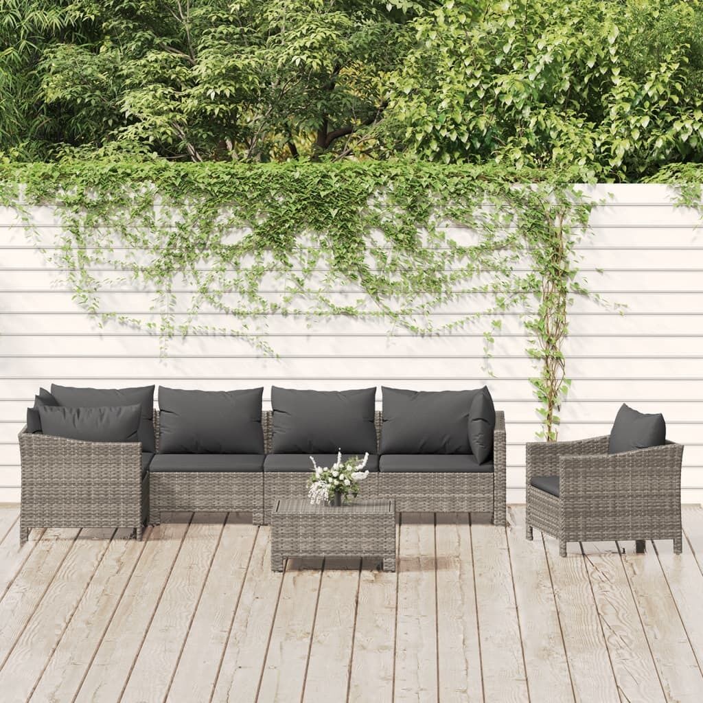 Garden Lounge Set with Cushions Grey Poly Rattan Price