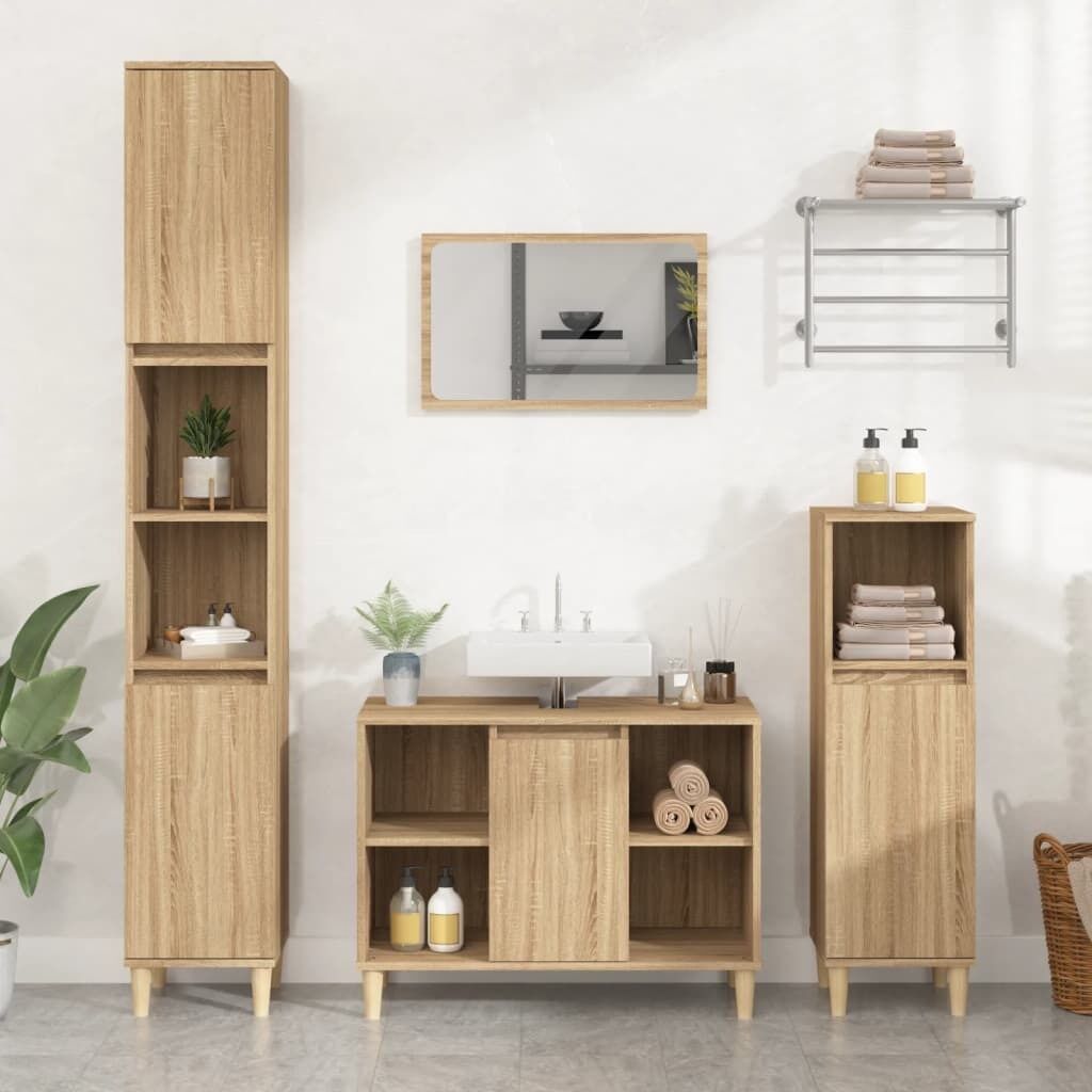 3 Piece Bathroom Furniture Set Engineered Wood Price