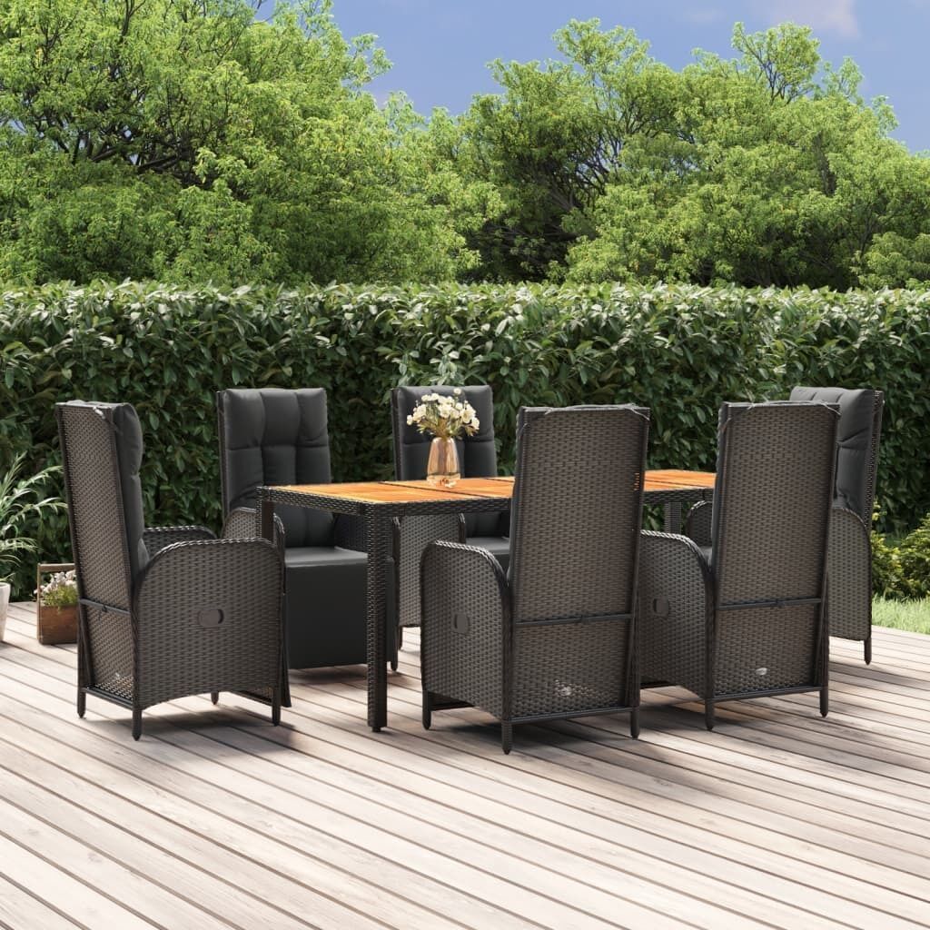 Garden Dining Set with Cushions Black Poly Rattan Price