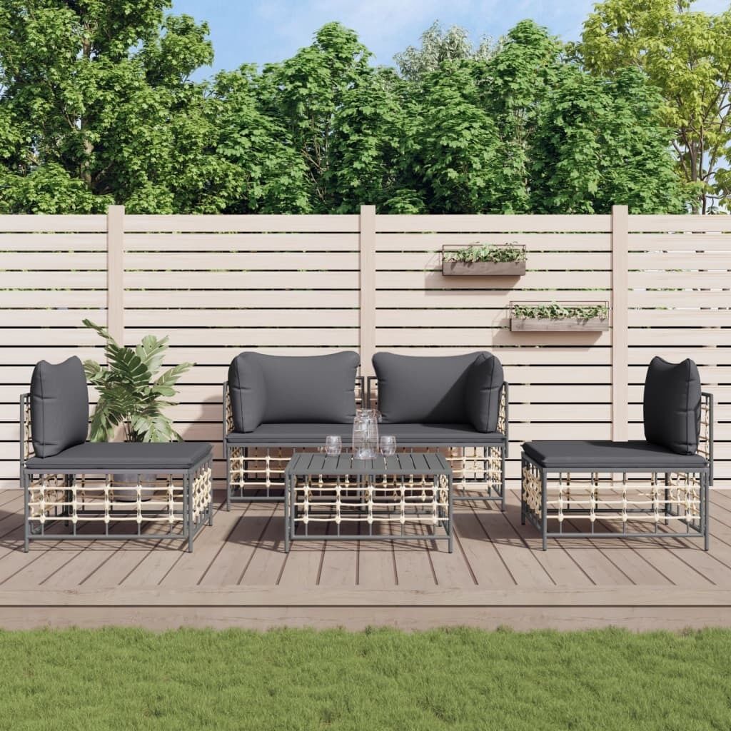 Garden Lounge Set with Cushions Anthracite Poly Rattan Price