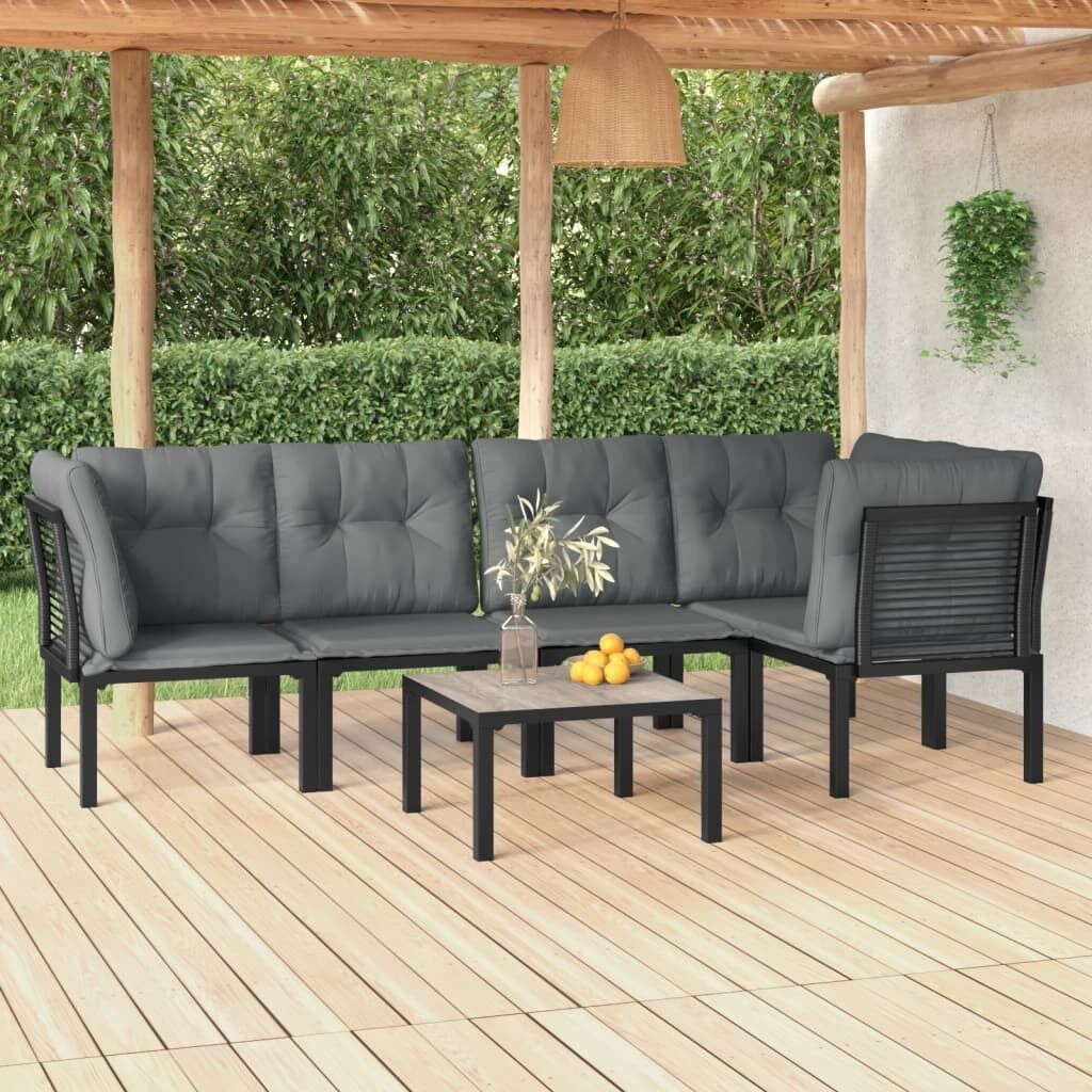 Garden Lounge Set Black and Grey Poly Rattan Price