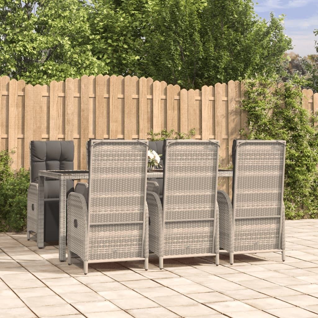 Garden Dining Set with Cushions Grey Poly Rattan Price