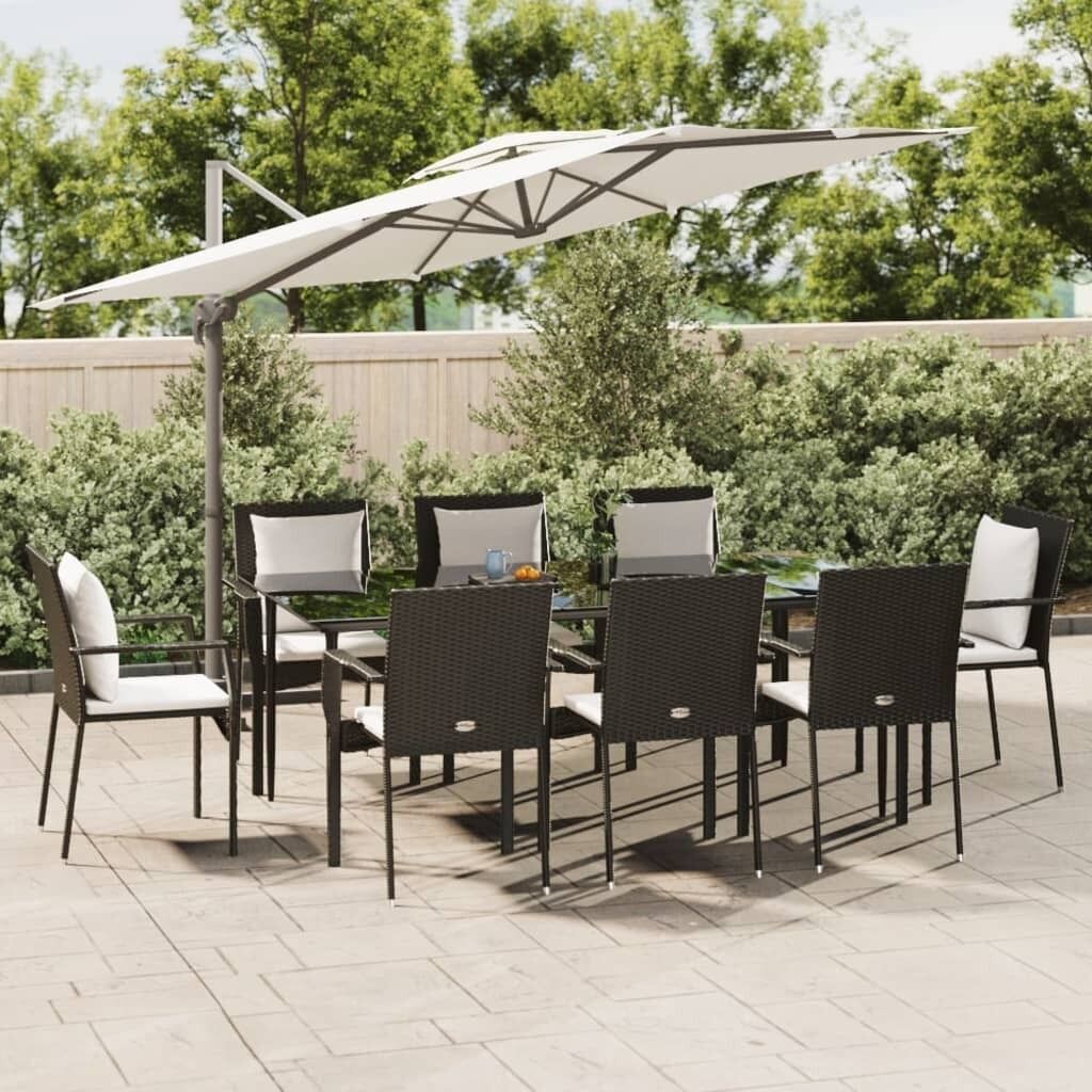 Garden Dining Set with Cushions Black Poly Rattan Price