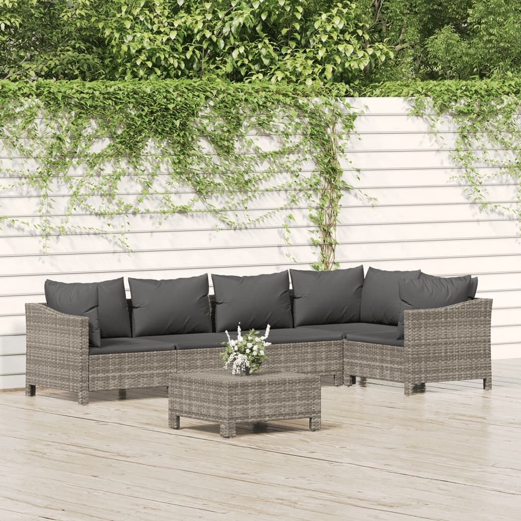 Garden Lounge Set with Cushions Grey Poly Rattan Price
