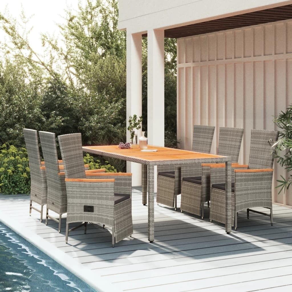 Garden Dining Set with Cushions Grey Poly Rattan Price