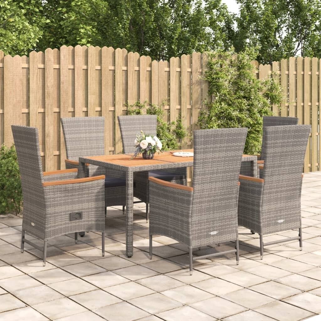 Garden Dining Set with Cushions Grey Poly Rattan Price