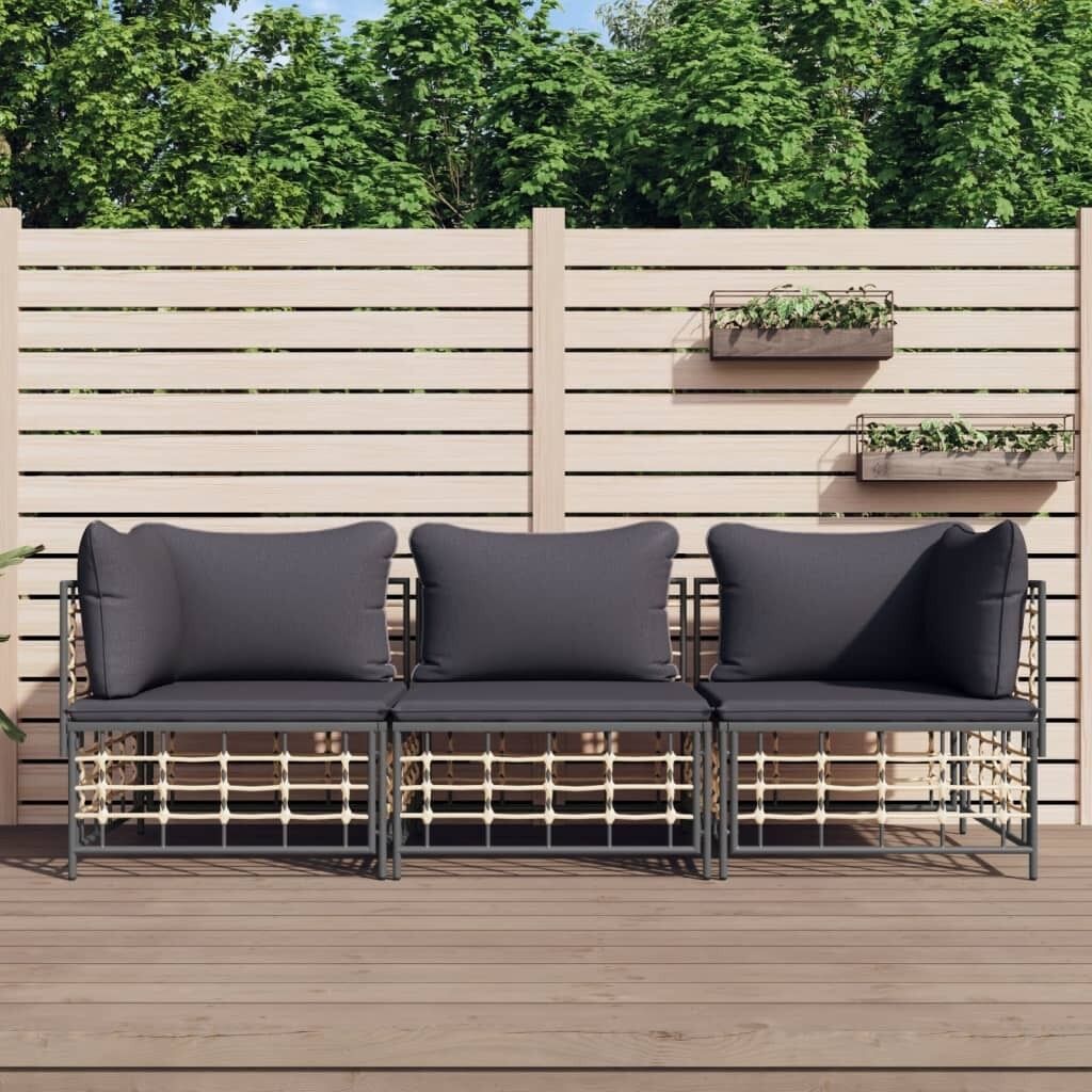 Garden Lounge Set with Cushions Anthracite Poly Rattan Price
