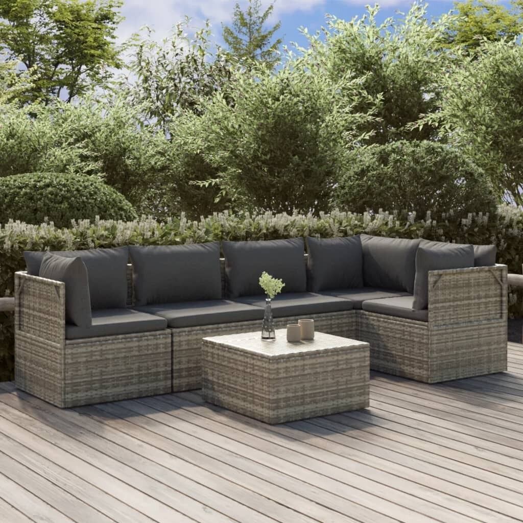Garden Lounge Set with Cushions Grey Poly Rattan Price