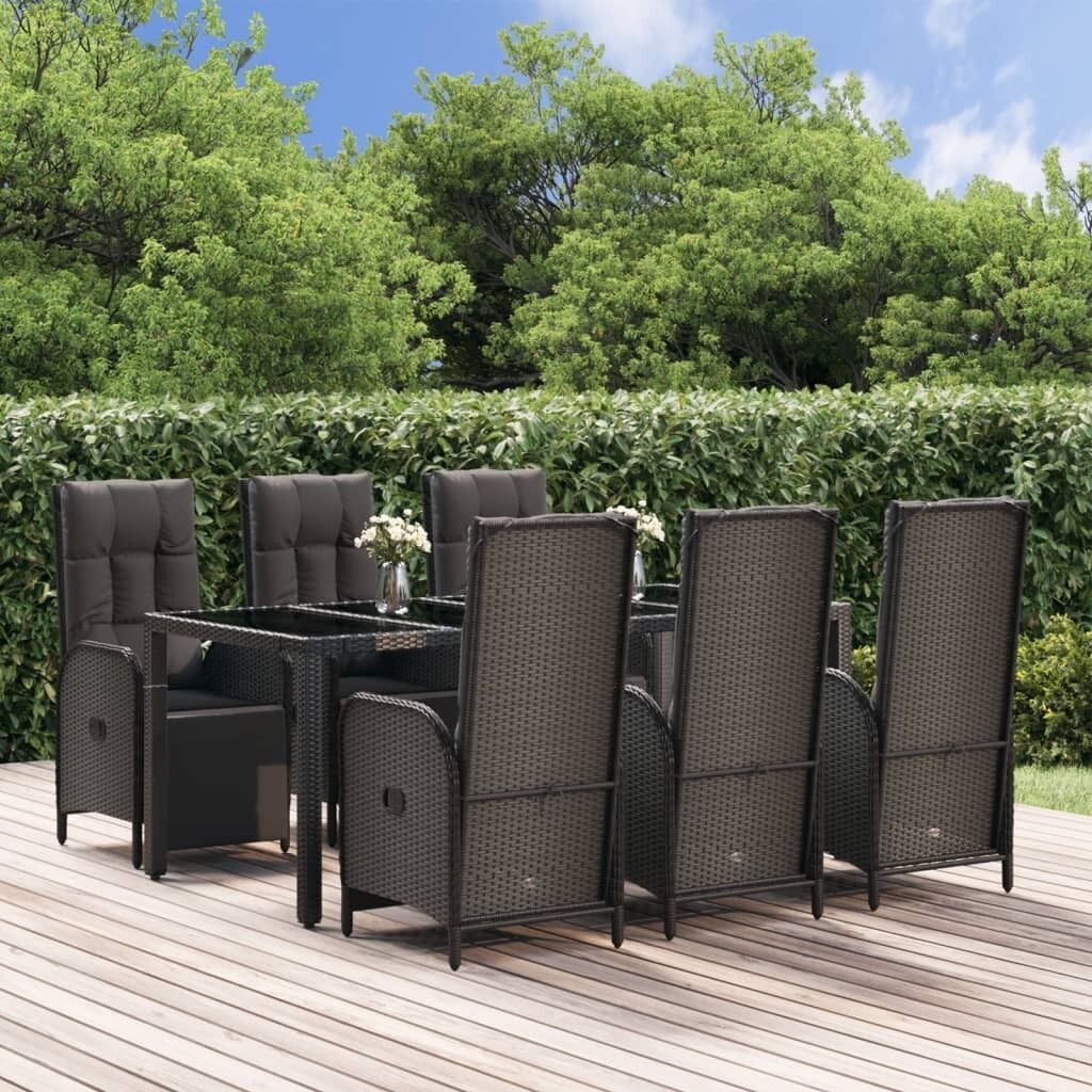 Garden Dining Set with Cushions Black Poly Rattan Price