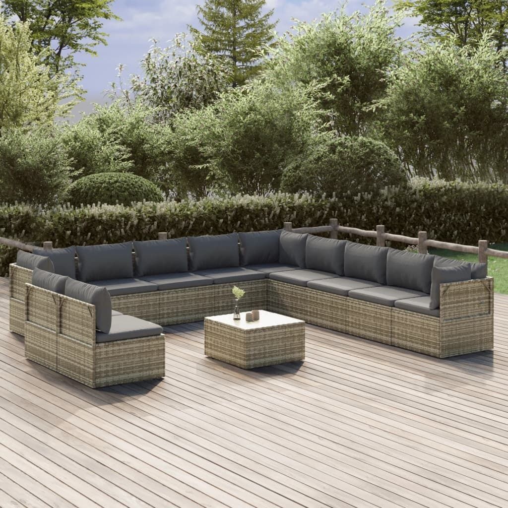 Garden Lounge Set with Cushions Grey Poly Rattan Price