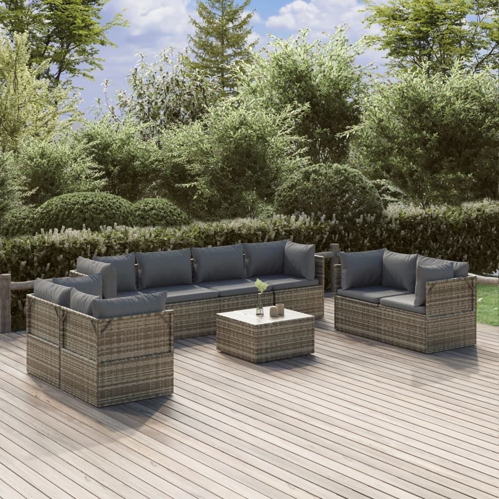 Garden Lounge Set with Cushions Grey Poly Rattan Price
