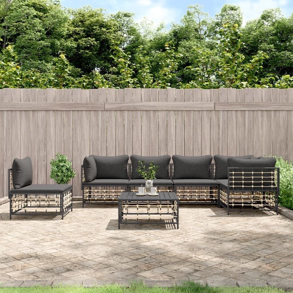Garden Lounge Set with Cushions Anthracite Poly Rattan Price