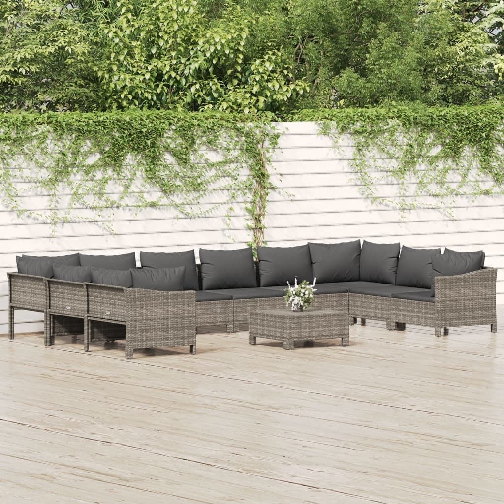 Garden Lounge Set with Cushions Grey Poly Rattan Price