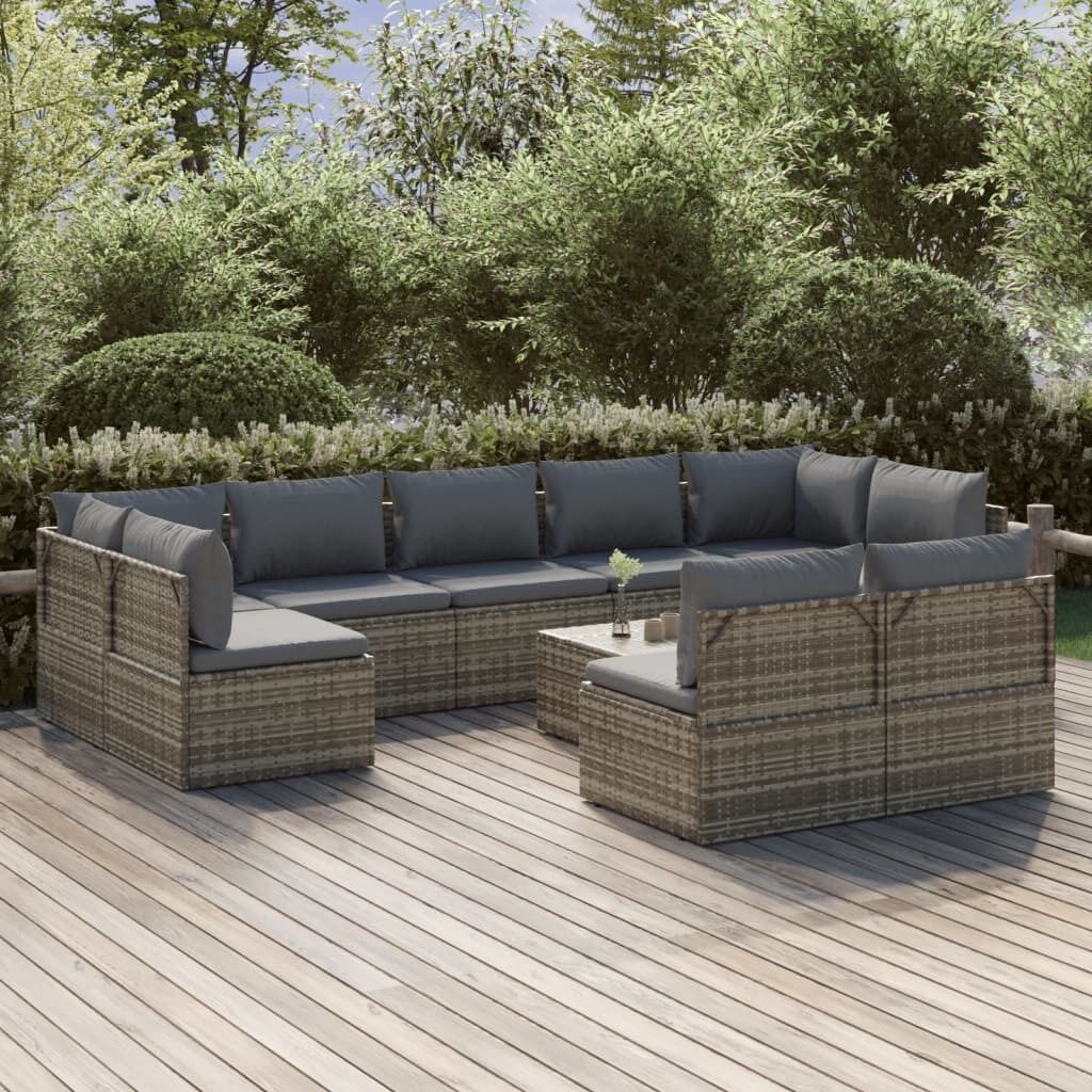 Garden Lounge Set with Cushions Grey Poly Rattan Price