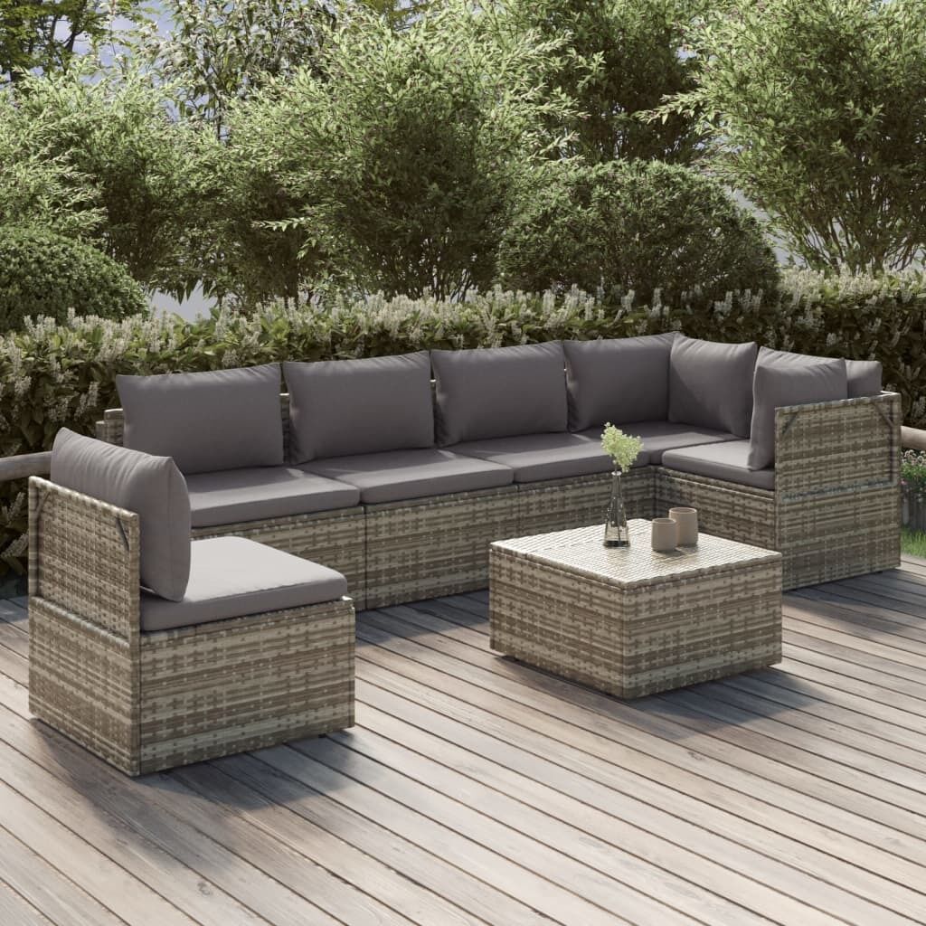 Garden Lounge Set with Cushions Grey Poly Rattan Price