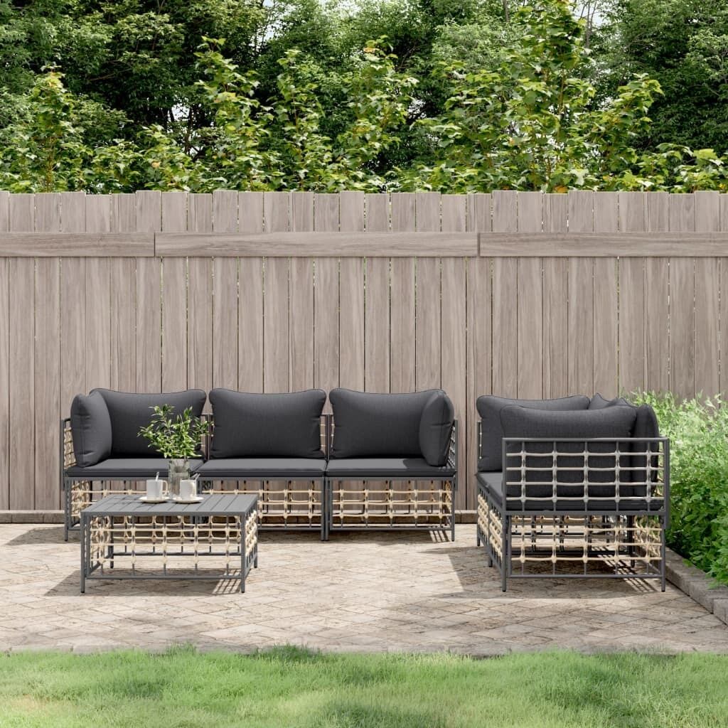 Garden Lounge Set with Cushions Anthracite Poly Rattan Price