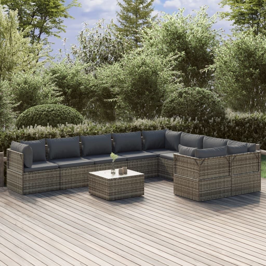 Garden Lounge Set with Cushions Grey Poly Rattan Price