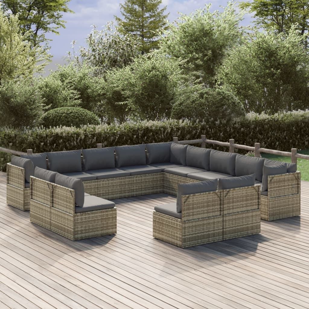 Garden Lounge Set with Cushions Grey Poly Rattan Price