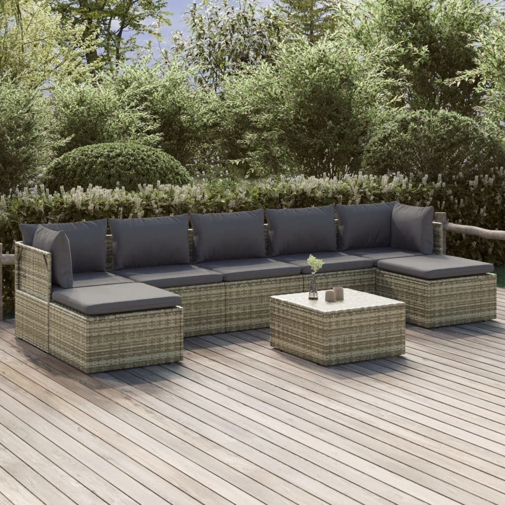 Garden Lounge Set with Cushions Grey Poly Rattan Price