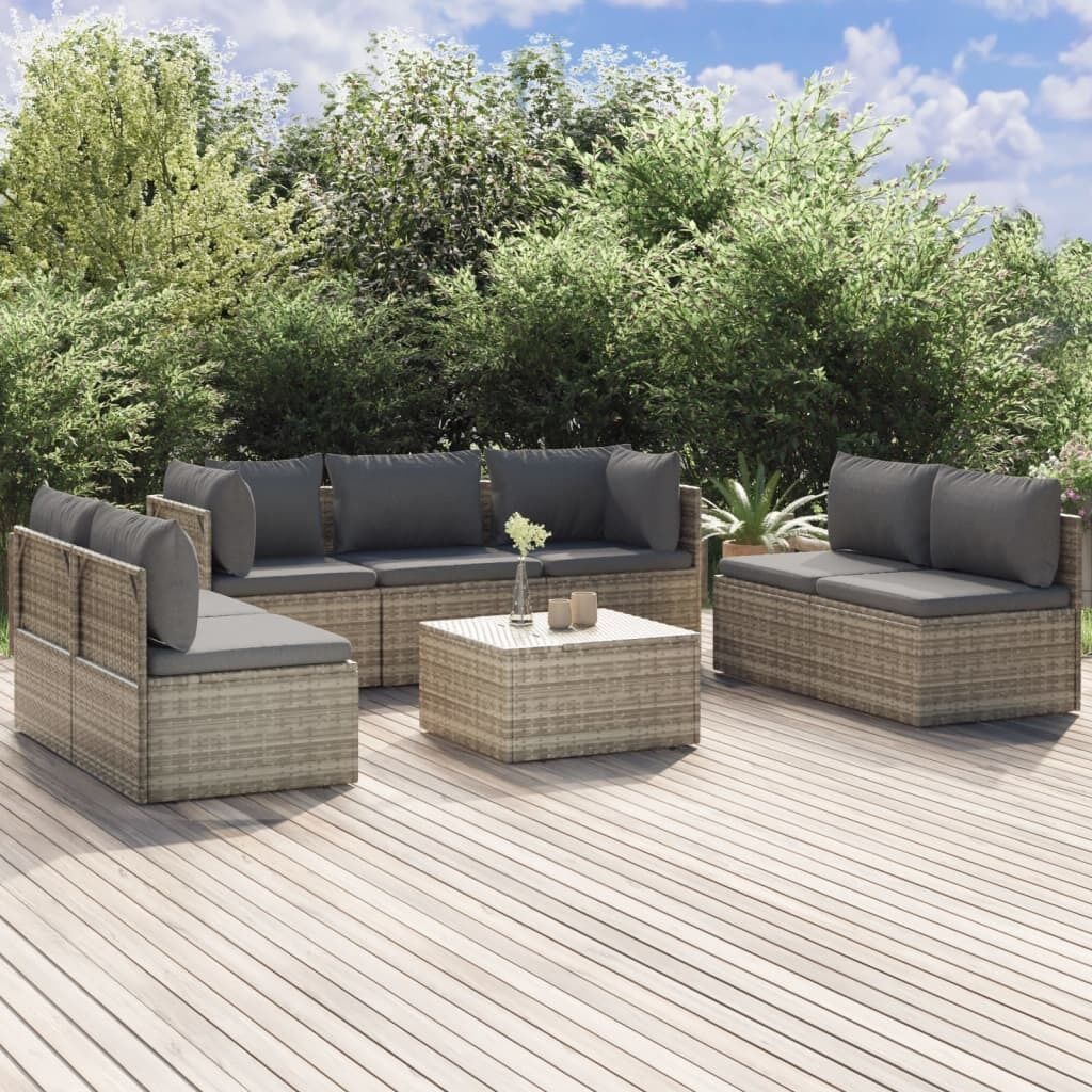 Garden Lounge Set with Cushions Grey Poly Rattan Price