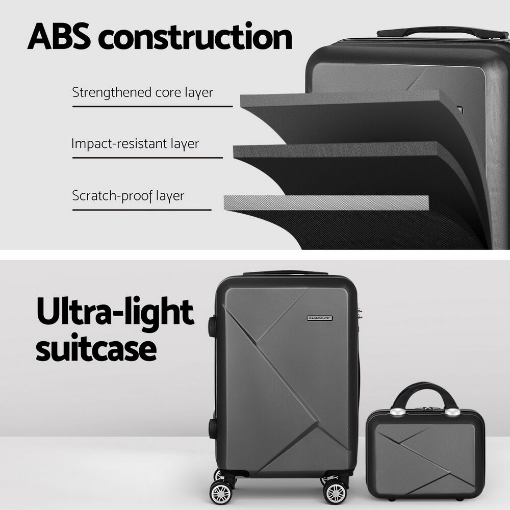 Wanderlite 2pc Luggage 12" 20" Trolley Travel Suitcase Storage Carry On TSA Lock Black Price
