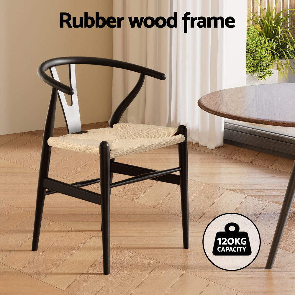 1x Artiss Dining Chair Wooden Rattan Wishbone Black Price