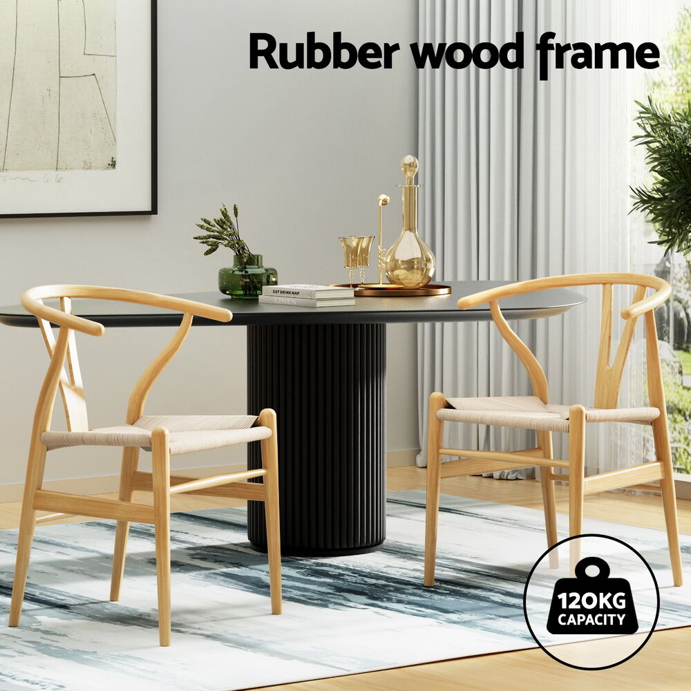 1 Set of 2 Artiss Dining Chairs Wooden Rattan Seat Wishbone Back Price