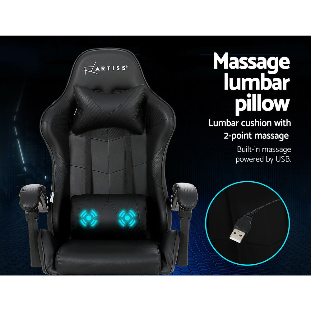 Artiss 2 Point Massage Gaming Office Chair Footrest Black Price