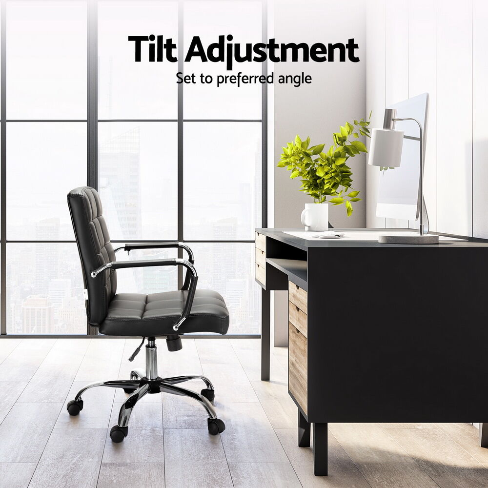 Artiss Office Chair PU Leather Mid Back Black Price