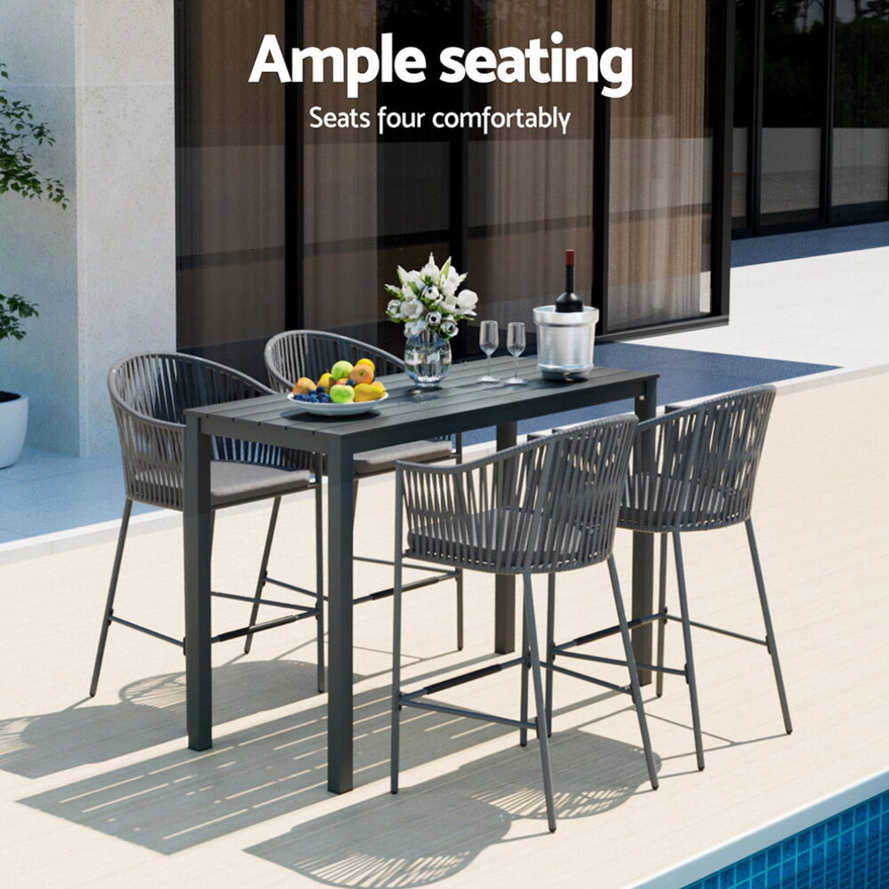 5-Piece Outdoor Bar Set Dining Table Rope Chair Patio Bistro Set Price