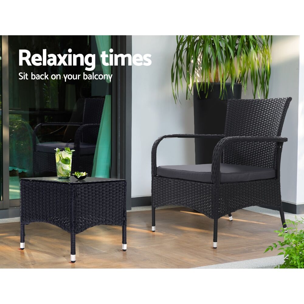 3PC Outdoor Bistro Set Patio Furniture Wicker Setting Chairs Table Luca Price