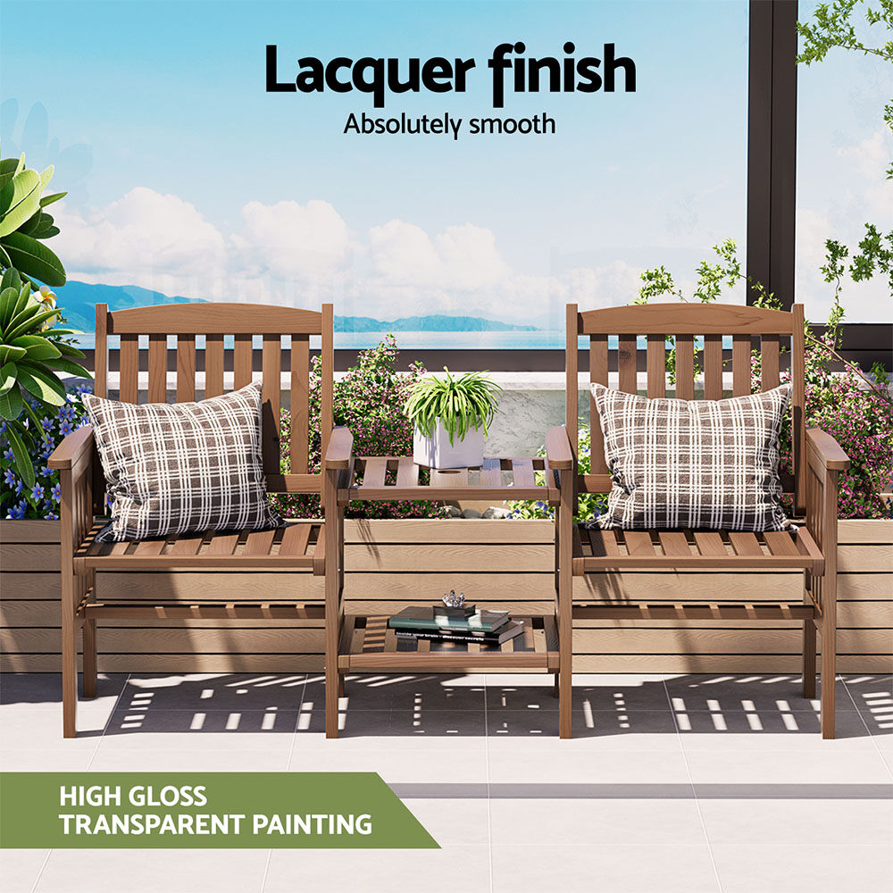 Gardeon Outdoor Garden Bench Loveseat Wooden Table Chairs Patio Furniture Brown Price