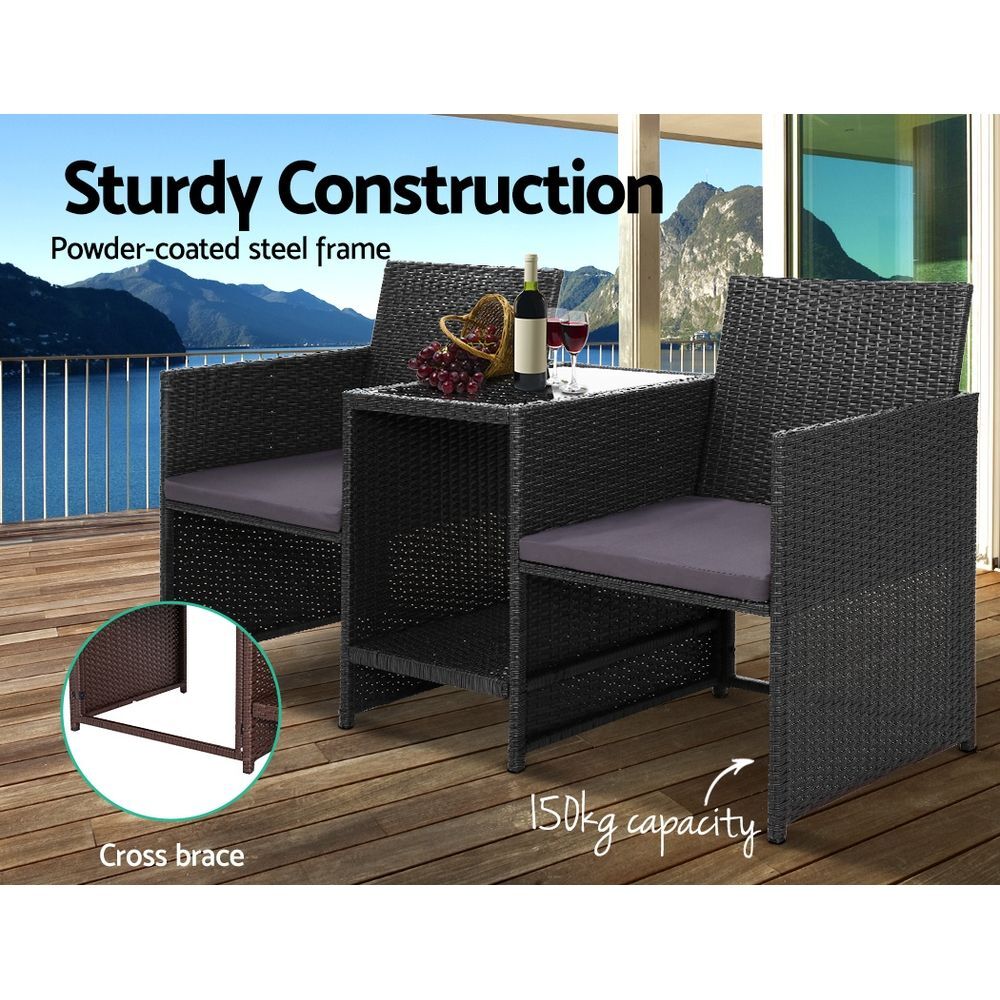 Outdoor Setting Wicker Loveseat Birstro Set Patio Garden Furniture Black Price