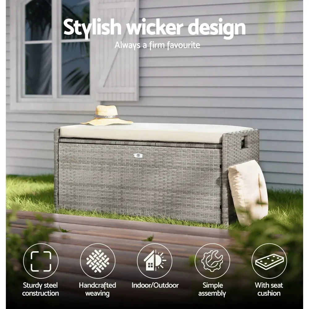 Outdoor Storage Bench Box Wicker Garden Sheds Tools Cushion Patio Furniture Grey Price