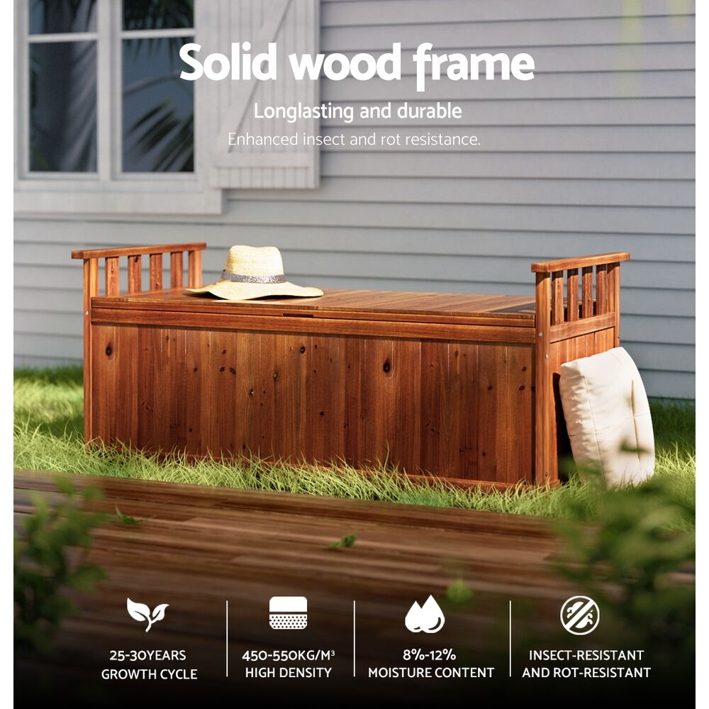 Gardeon Outdoor Storage Bench Box 129cm Wooden Garden Toy Chest Sheds Patio Furniture XL Natural Price