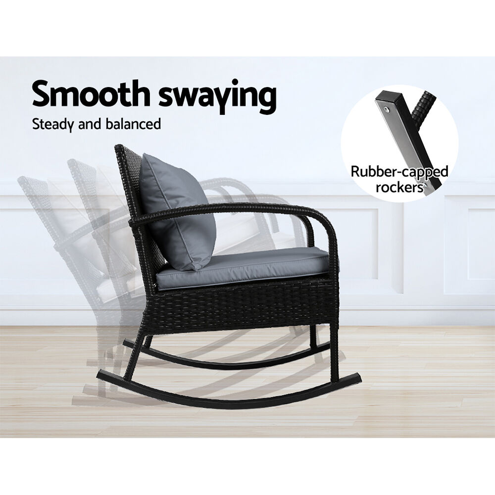 3PC Rocking Chair Table Wicker Outdoor Furniture Patio Bistro Set Black Price