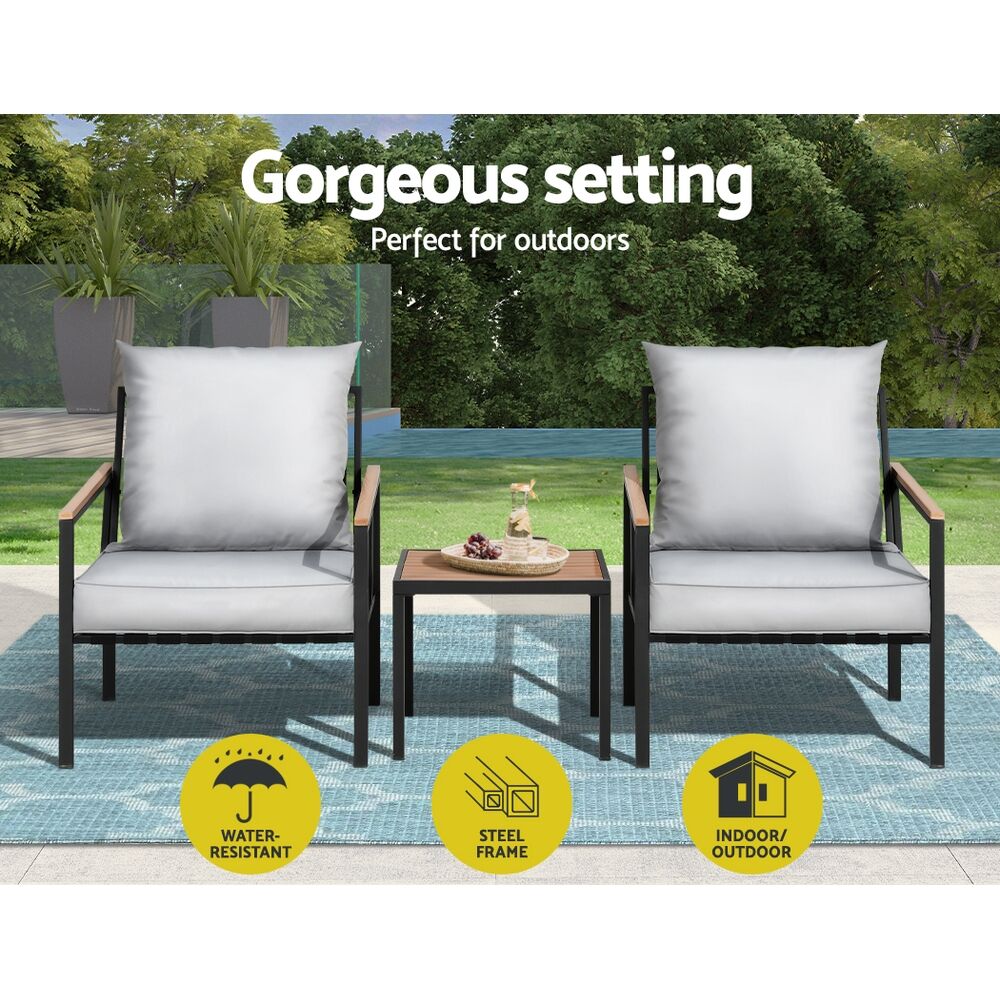 Gardeon 3PC Outdoor Furniture Bistro Set Lounge Setting Chairs Table Patio Black Price