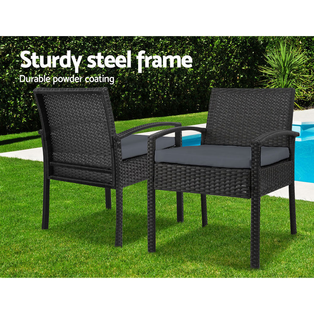 Gardeon 3PC Patio Furniture Bistro Set Wicker Outdoor Lounge Setting Black Price