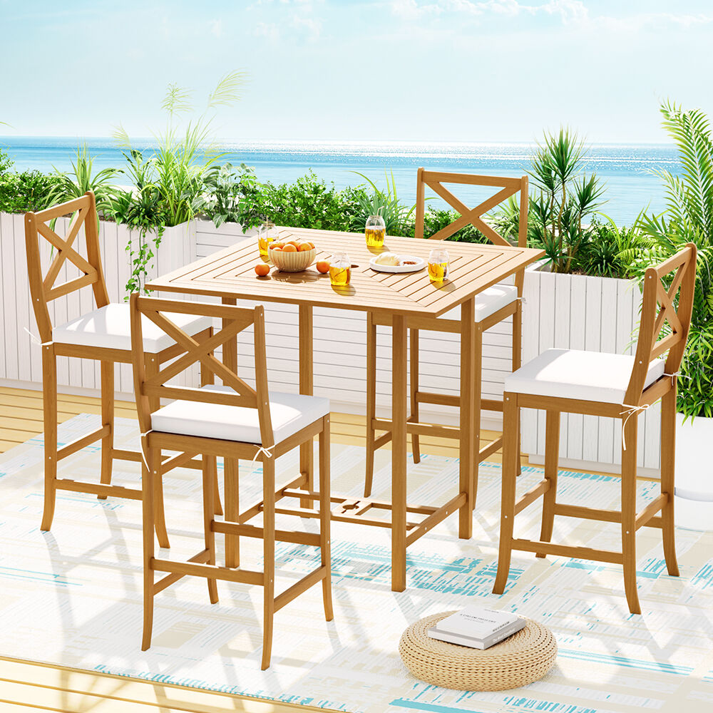 5-Piece Outdoor Bar Set Acacia Wood Bistro Patio Table Stools Price
