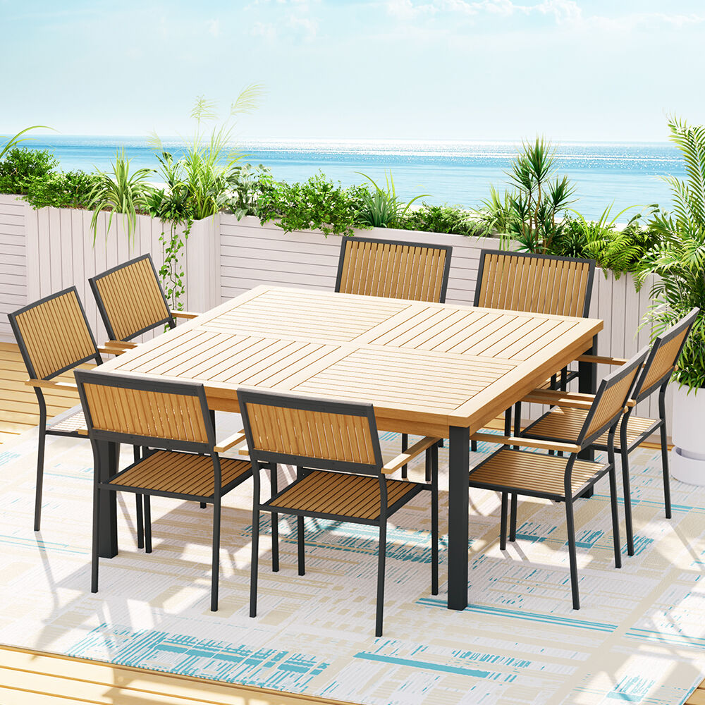 Gardeon Outdoor Dining Set 9 Piece Wooden Table Chairs Setting Price