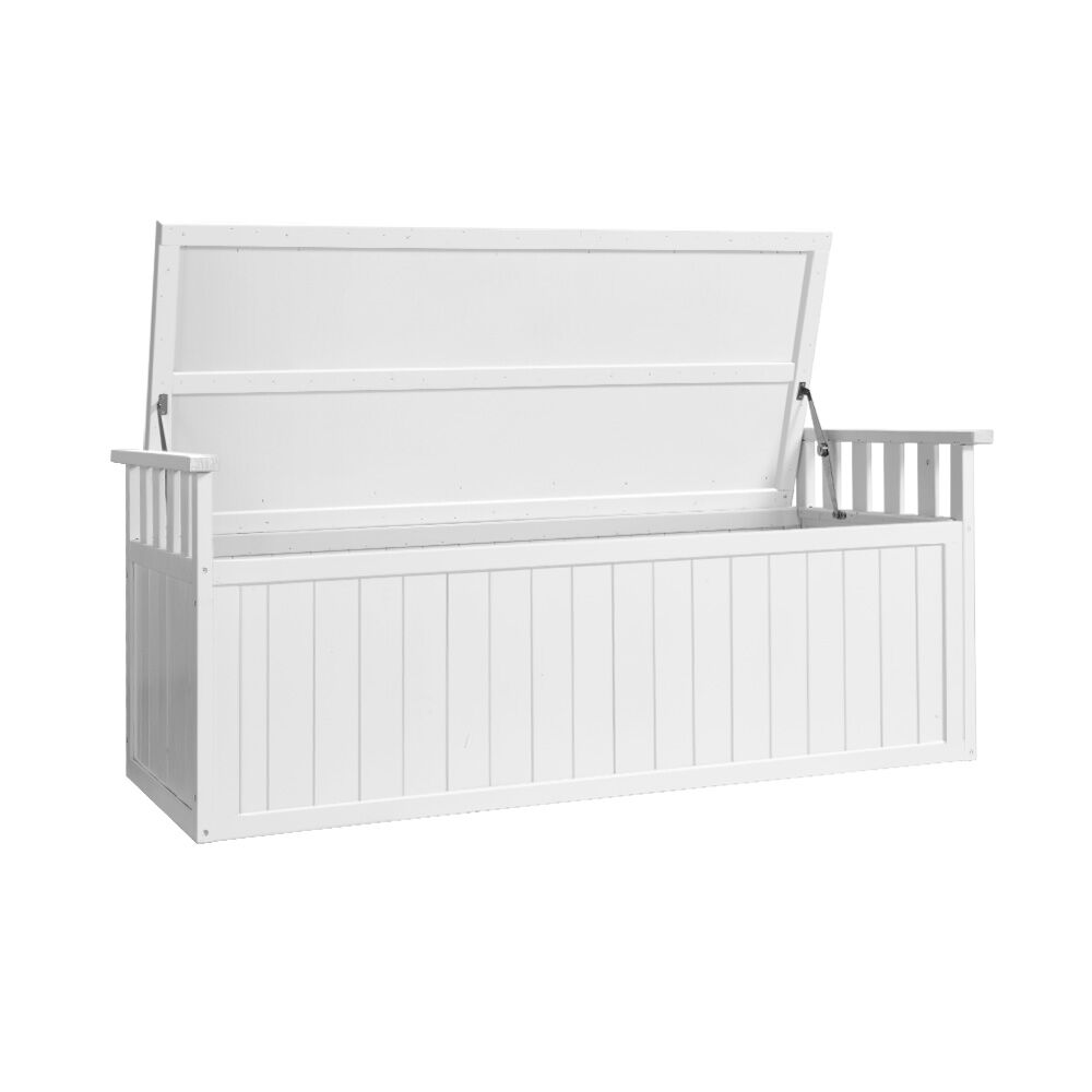 Gardeon Outdoor Storage Bench Box 129cm Wooden Garden Toy Chest Sheds Patio Furniture XL White Price