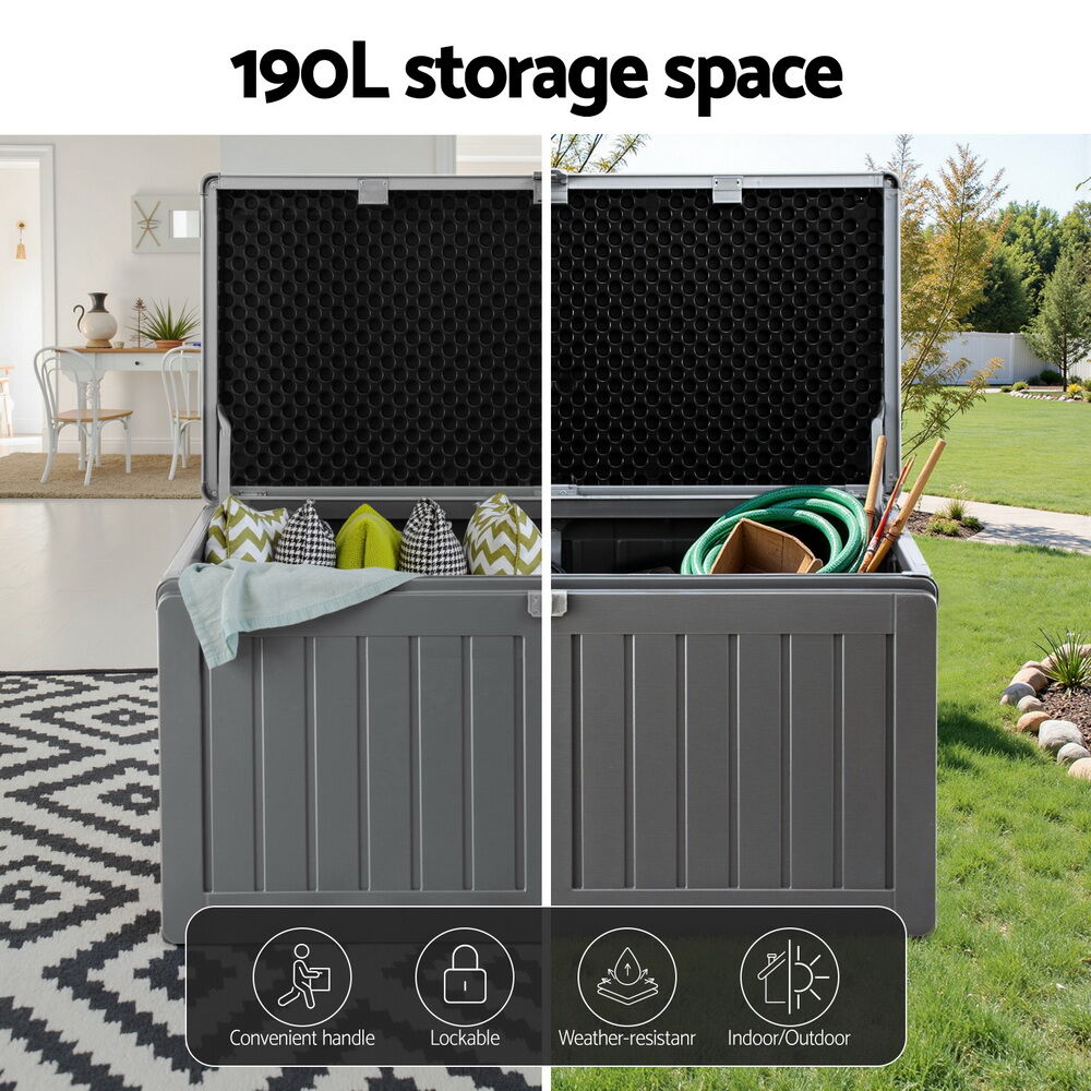 Outdoor Storage Box 190L Container Lockable Garden Bench Tool Shed Black Price