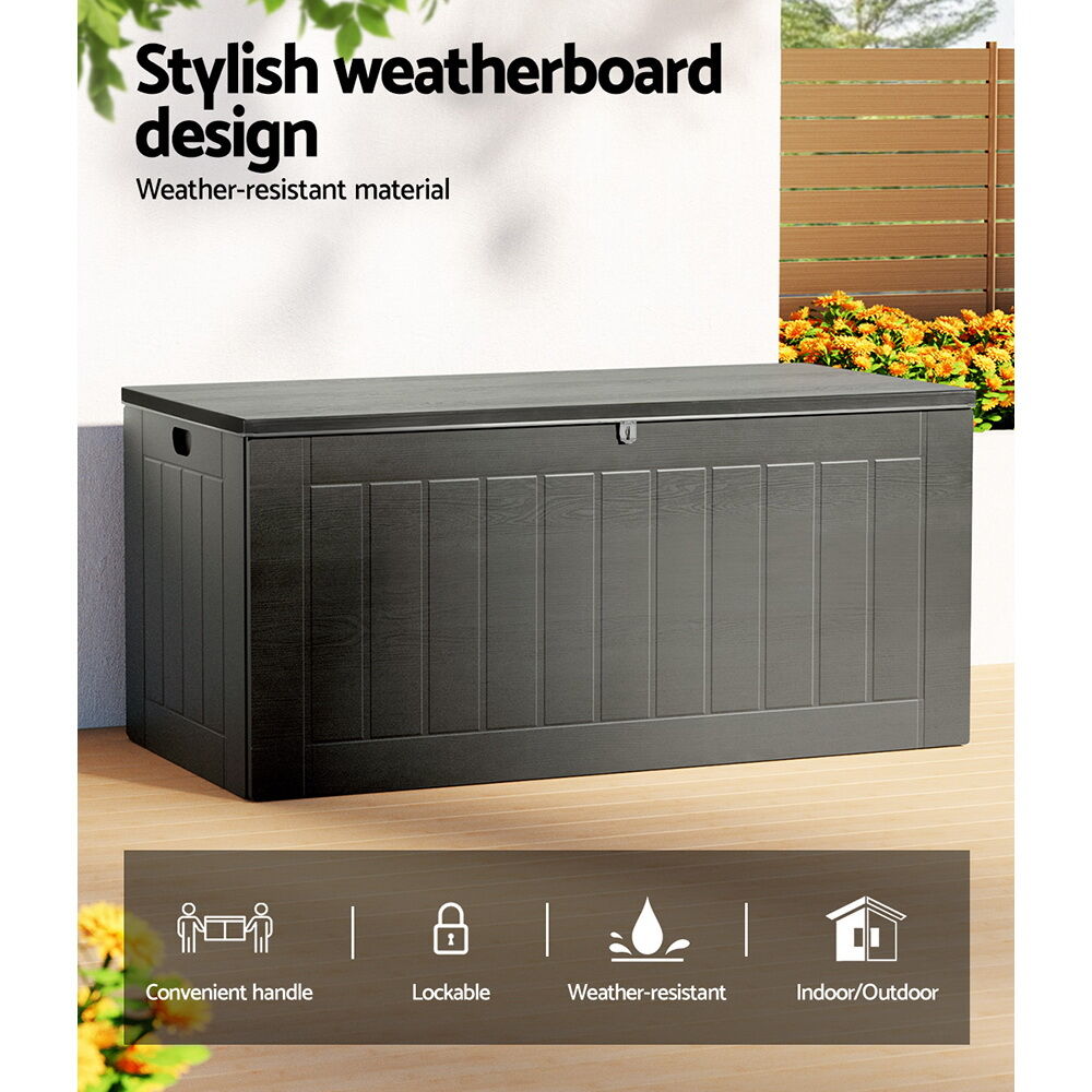 Outdoor Storage Box 830L Container Lockable Garden Bench Tool Shed Black Price