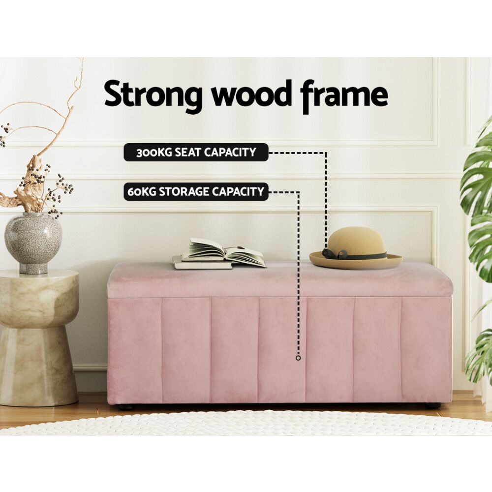 Artiss Storage Ottoman Blanket Box 103cm Velvet Pink Price