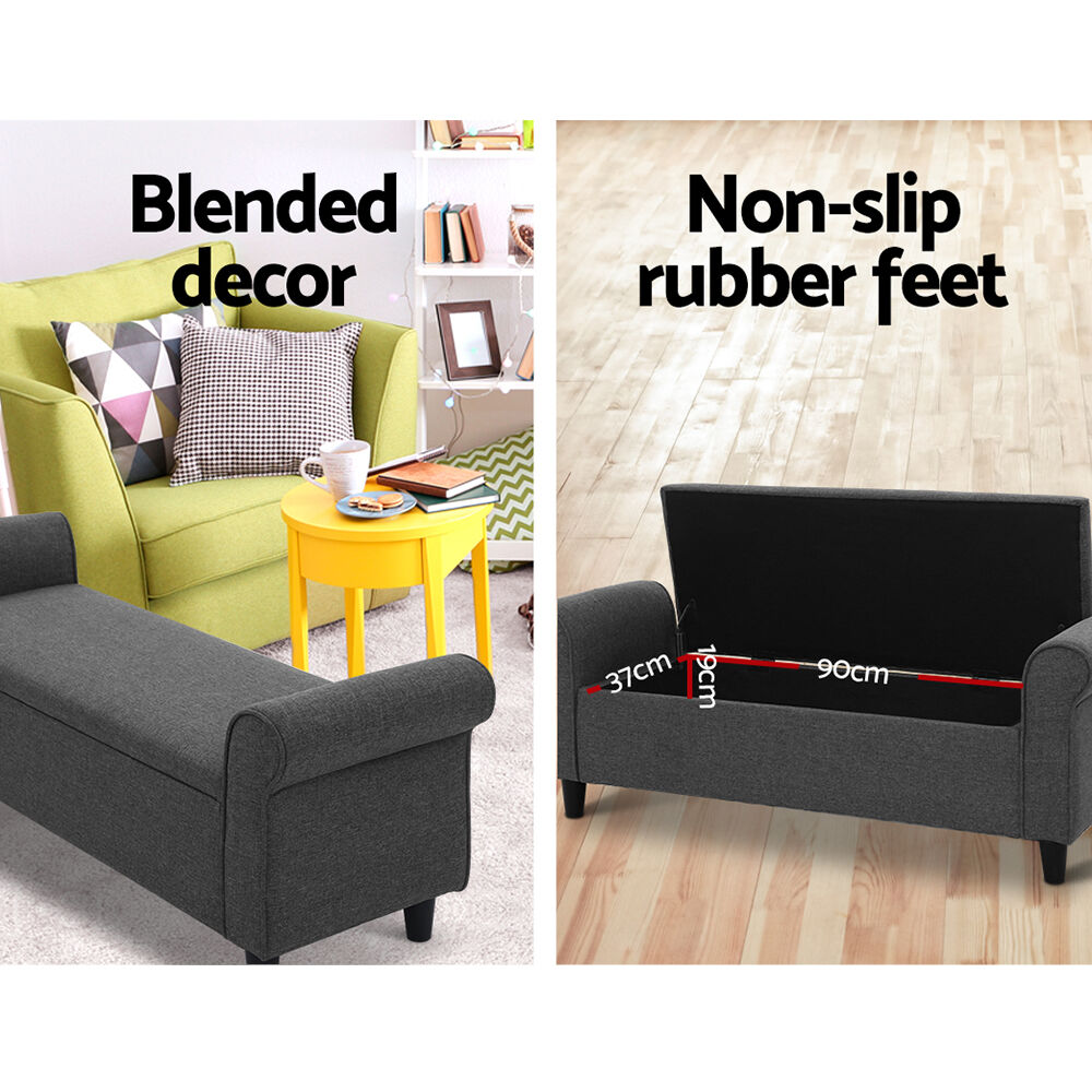 Artiss Storage Ottoman Blanket Box 125cm Arm Linen Grey Price