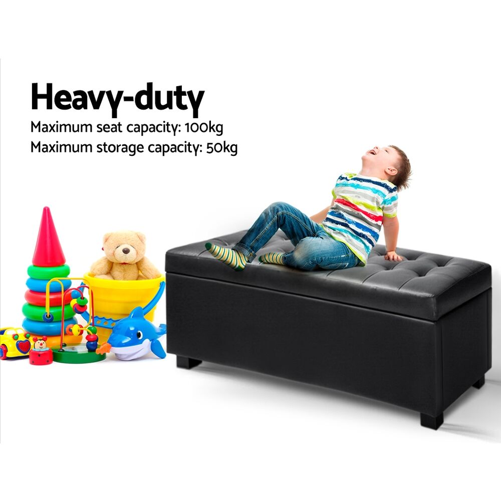 Artiss Storage Ottoman Blanket Box 97cm Leather Black Price